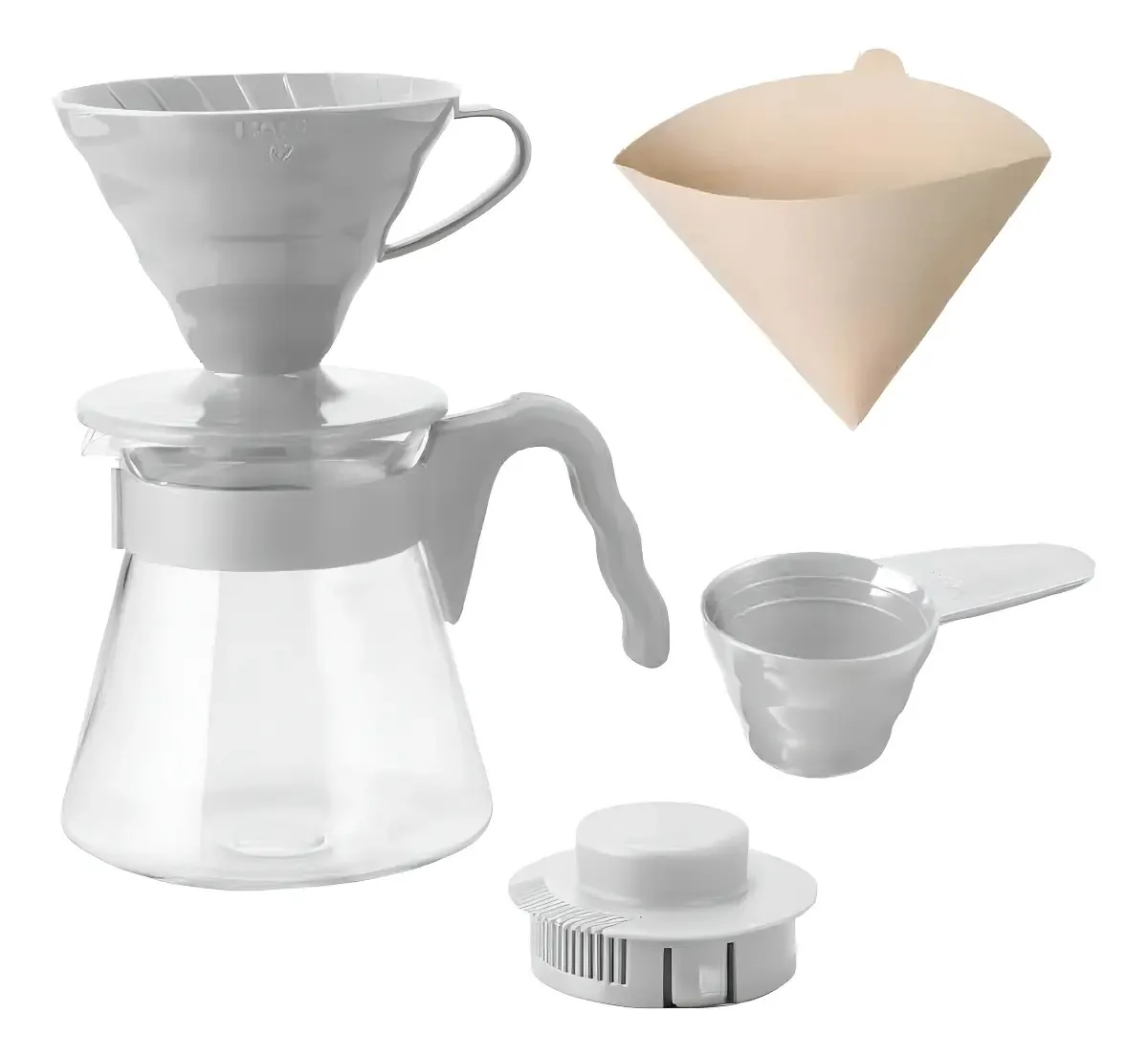 Cafeteira Hario V60 Pour Over Cinza 600ml Com Filtros e Jarra de Vidro