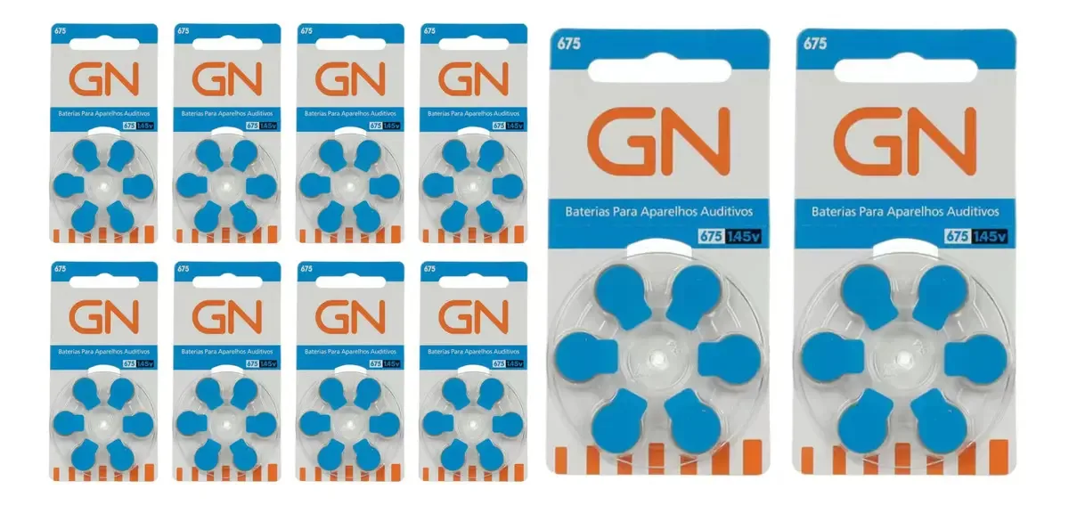 60 Baterias Gn Resound Aparelho Auditivo - Tam 675 - Azul