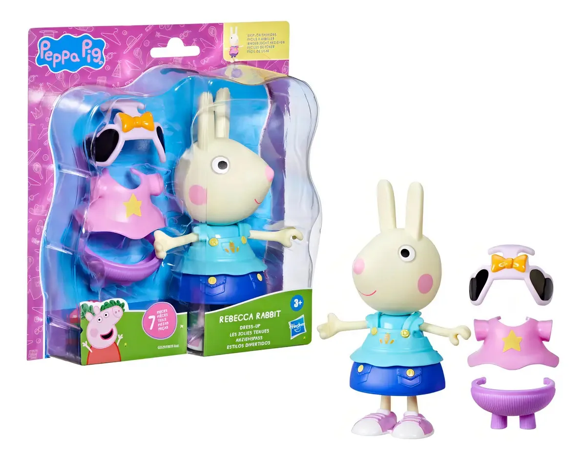 Boneca Rebeca Coelho Peppa Pig com 6 Acessórios de Moda para Crianças a Partir de 3 Anos