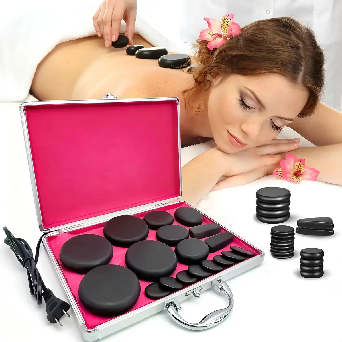 Conjunto de 18 pedras quentes com aquecedor para homem