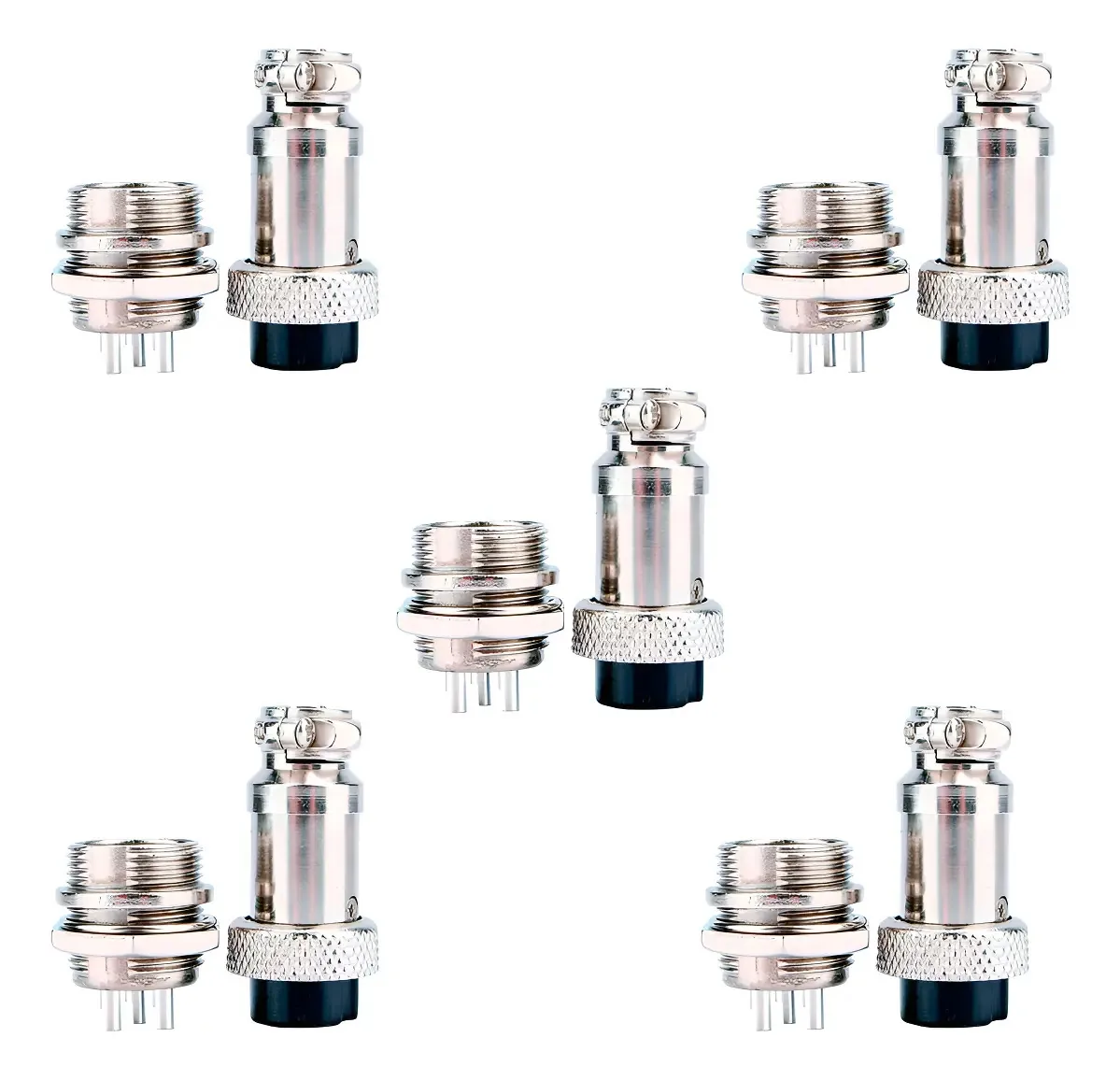 5 kits de conector de aviação industrial Gx16 macho e fêmea de 3 pinos banhado a prata