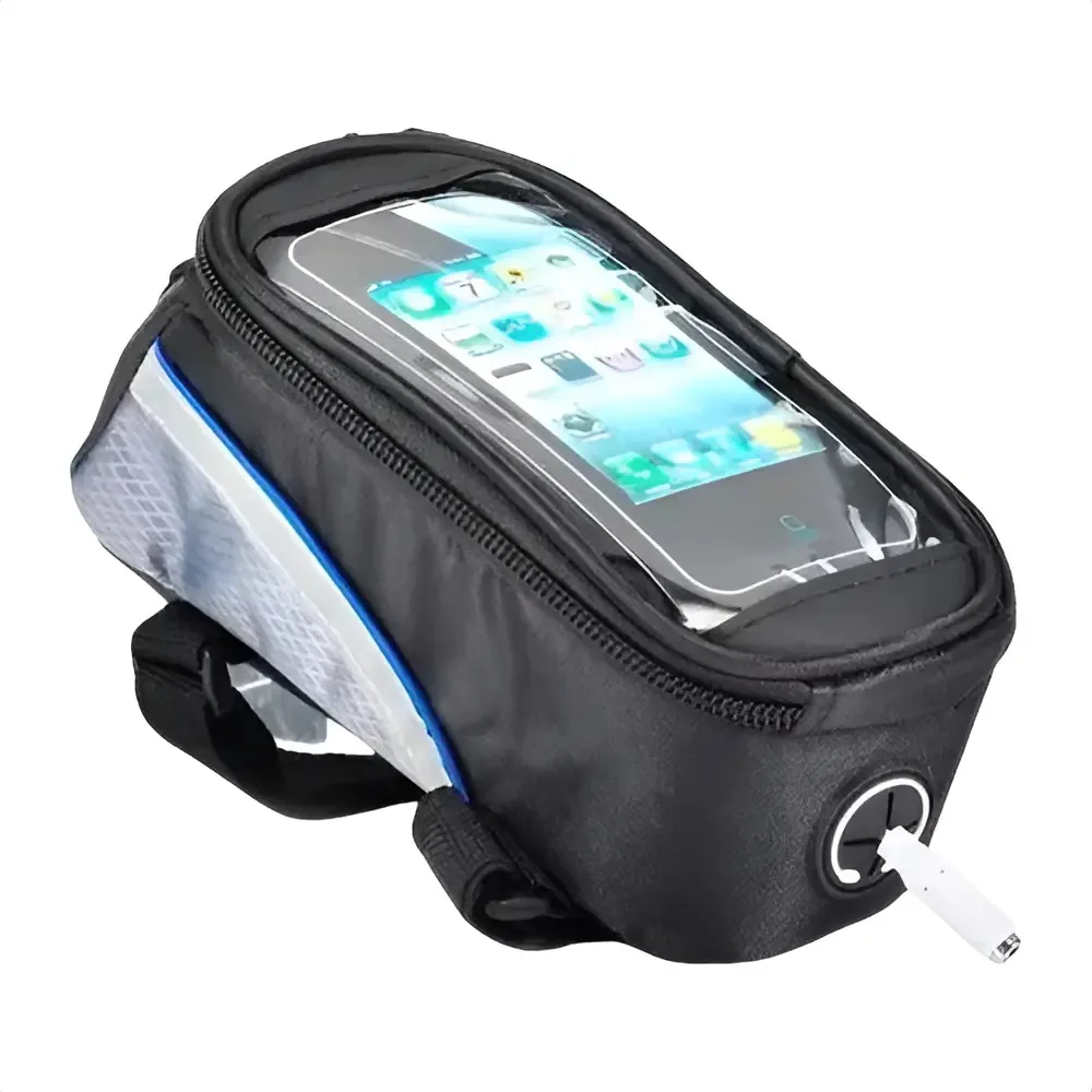 Bolsa Bike AAA Quadro Azul Com Bolsos e Saída Para Fone