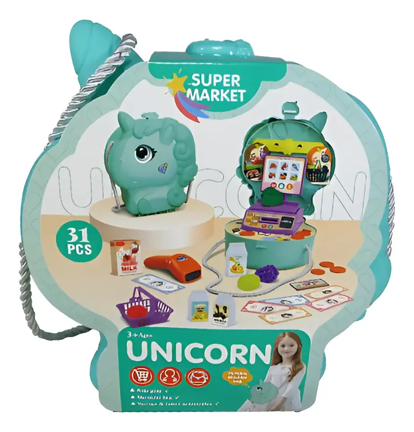 Conjunto de carteira de supermercado Unicorn de 31 peças