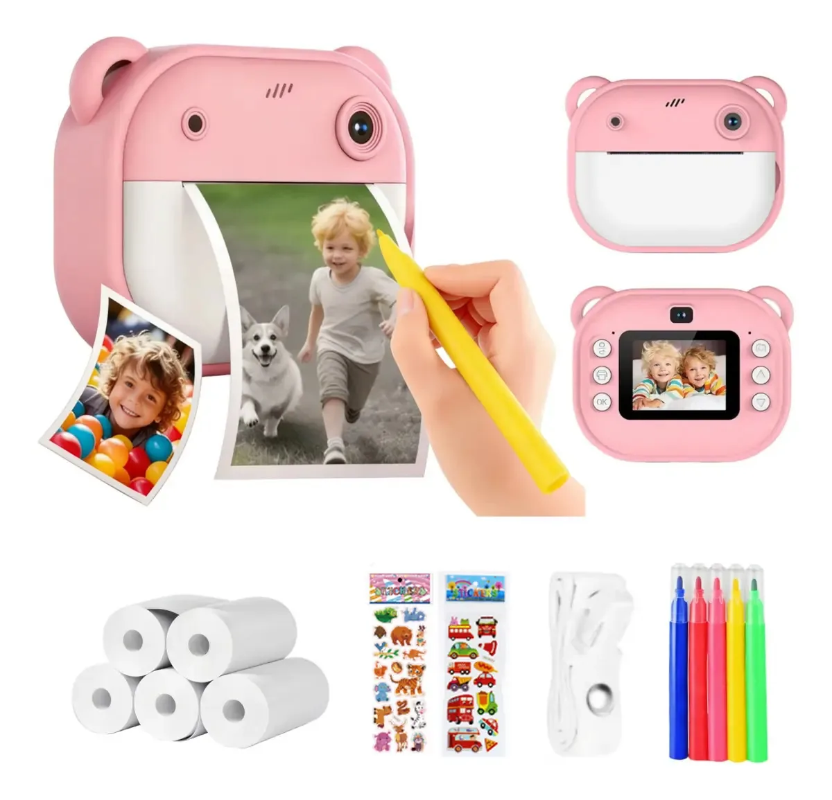 Câmera digital Ourlife Y600 Hd para crianças, fotos imprimíveis em rosa