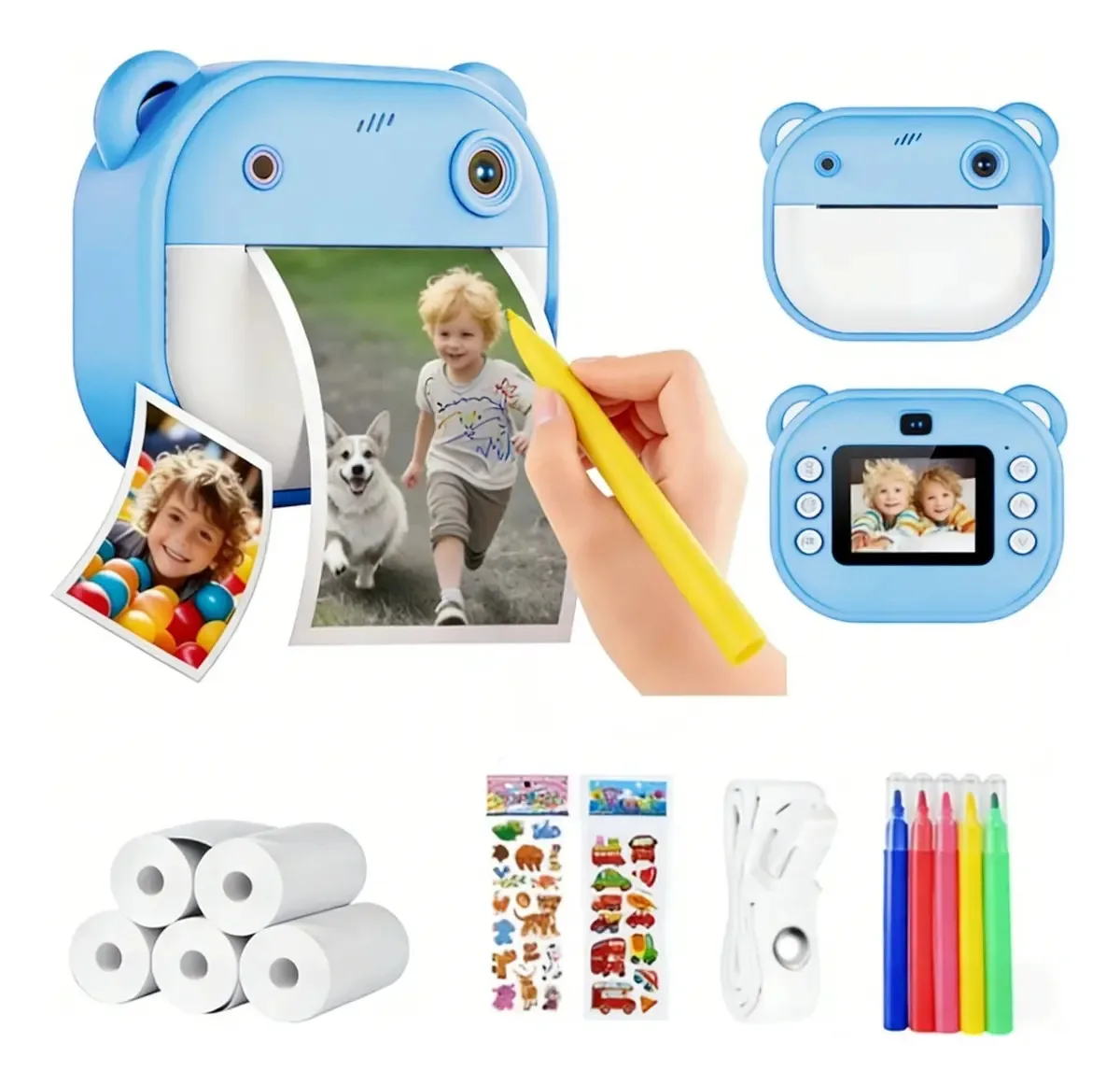 Câmera digital Ourlife Y600 Hd para crianças, fotos imprimíveis em azul claro