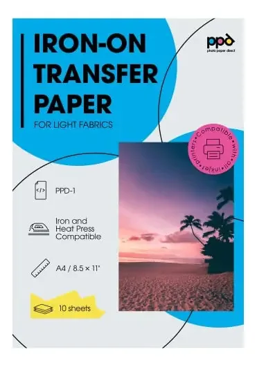 PPD 8.5 x 11 Papel Térmico para Camisetas e Tecidos Brancos ou Claros, 10 Folhas - PPD-1-10