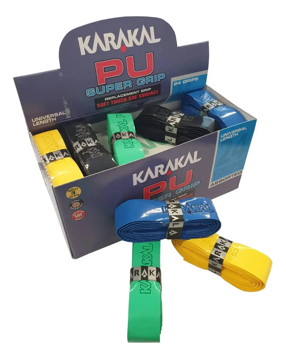 Karakal - PU Super Grip - Fita de Aderência Autoadesiva para Badminton, Squash, Tênis, Hóquei ou Curling, 24 Peças, Multicolorido, Grksm