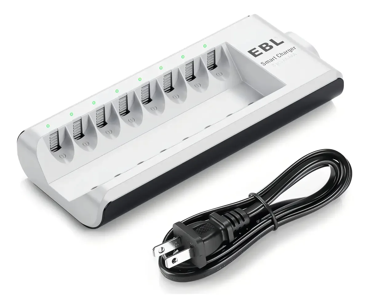 Carregador de bateria EBL de 8 compartimentos, baterias recarregáveis