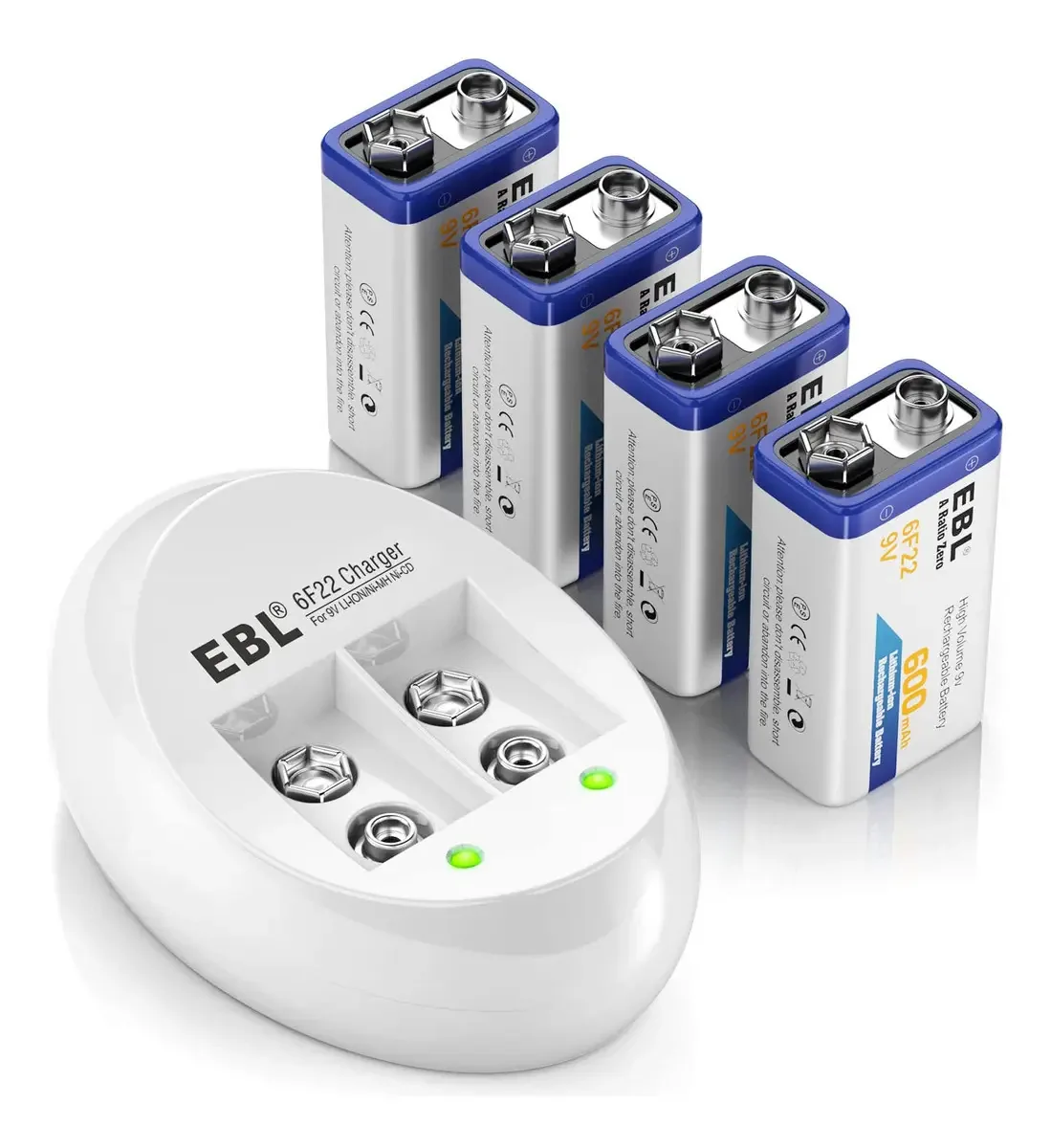 Baterias Reca de íon de lítio EBL 9V 600mAh