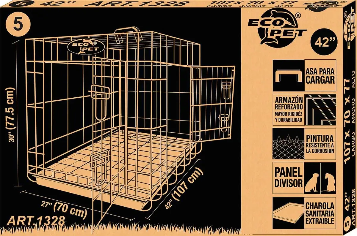 1328 Gaiola de metal 42 107x70x81cm com divisão 2 Ptas, cor preta