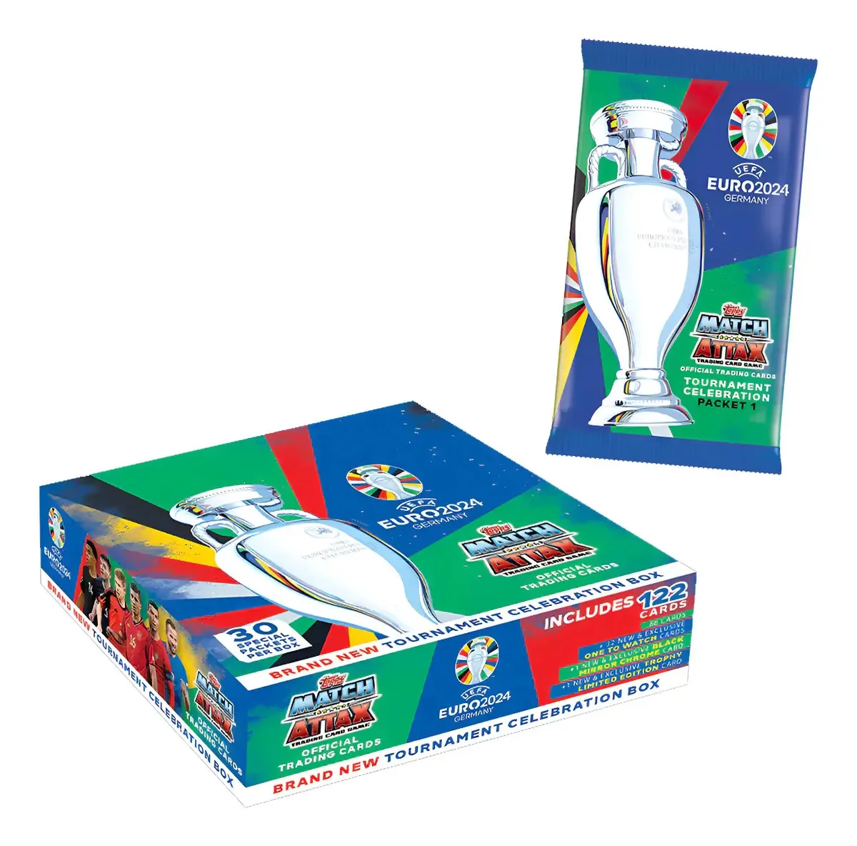 Box de Torneio Topps Euro 2024 Match Attax 30 Mazos 122 Cartões Inglês