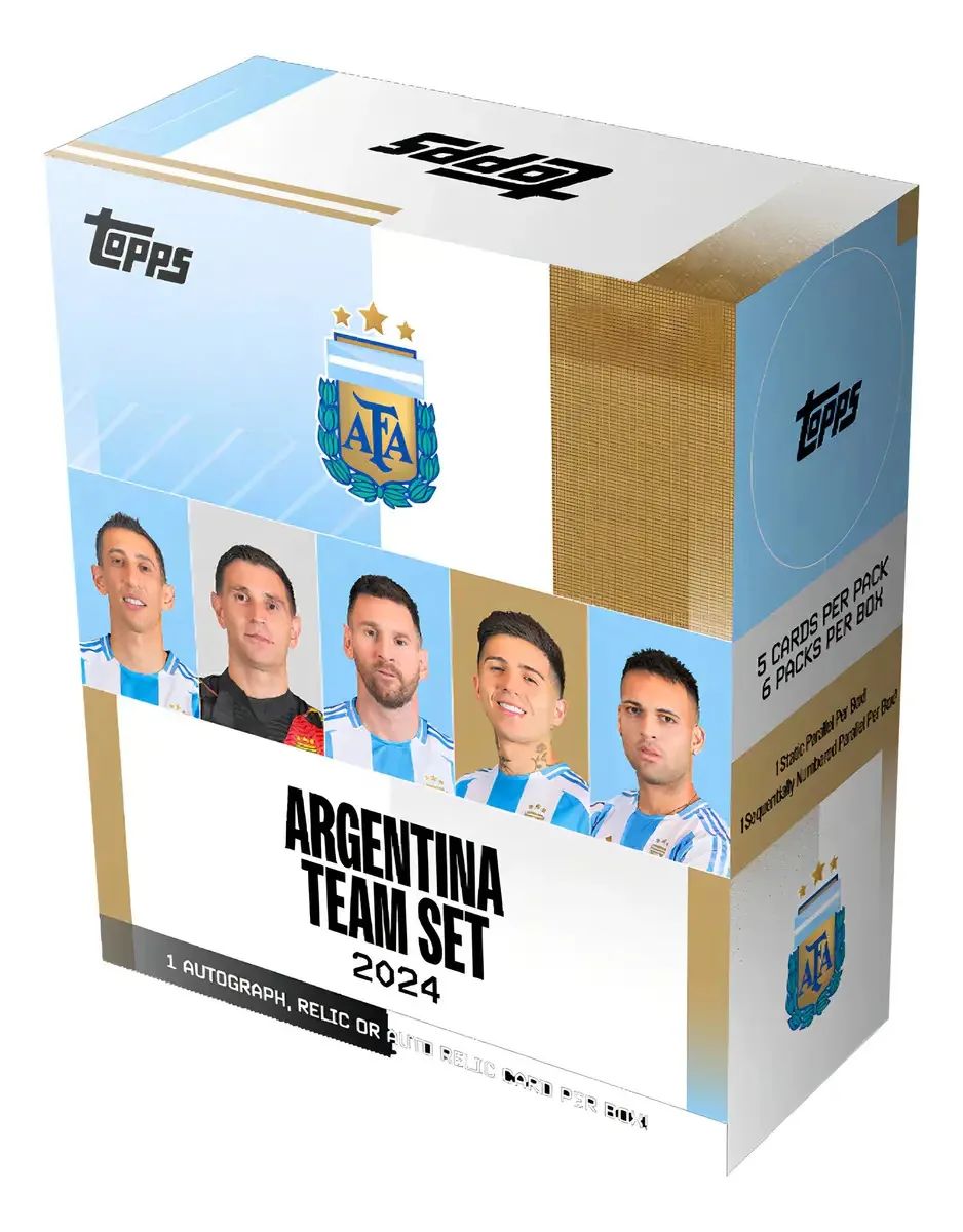 Cartas Topps Argentina Team Set 2024 com 30 Cartões e 1 Auto ou Relíquia