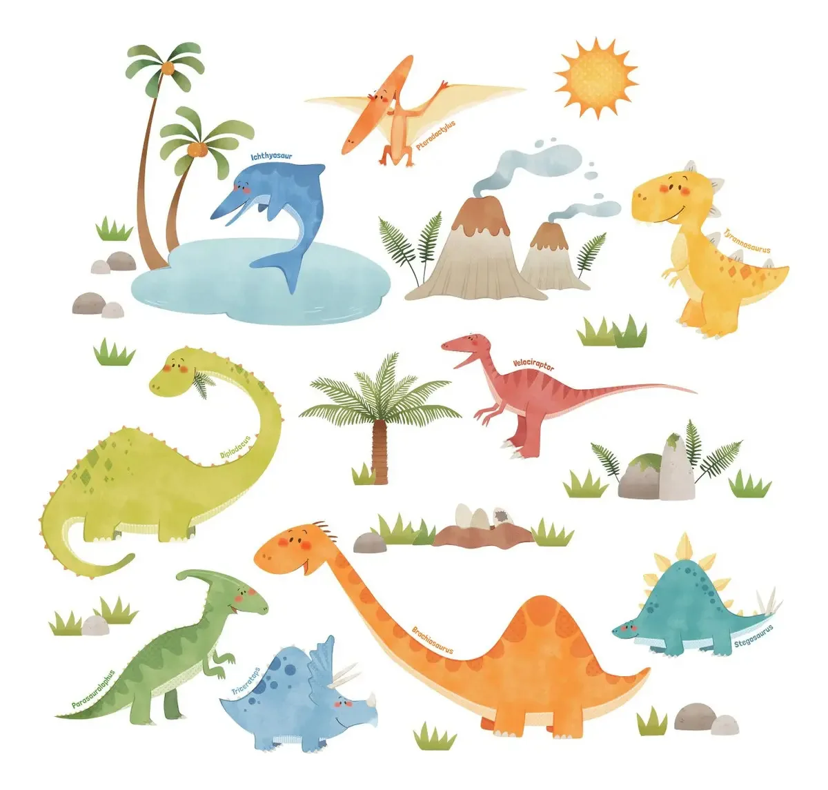 Decalques de parede de dinossauro Decowall Ds-8019 para crianças