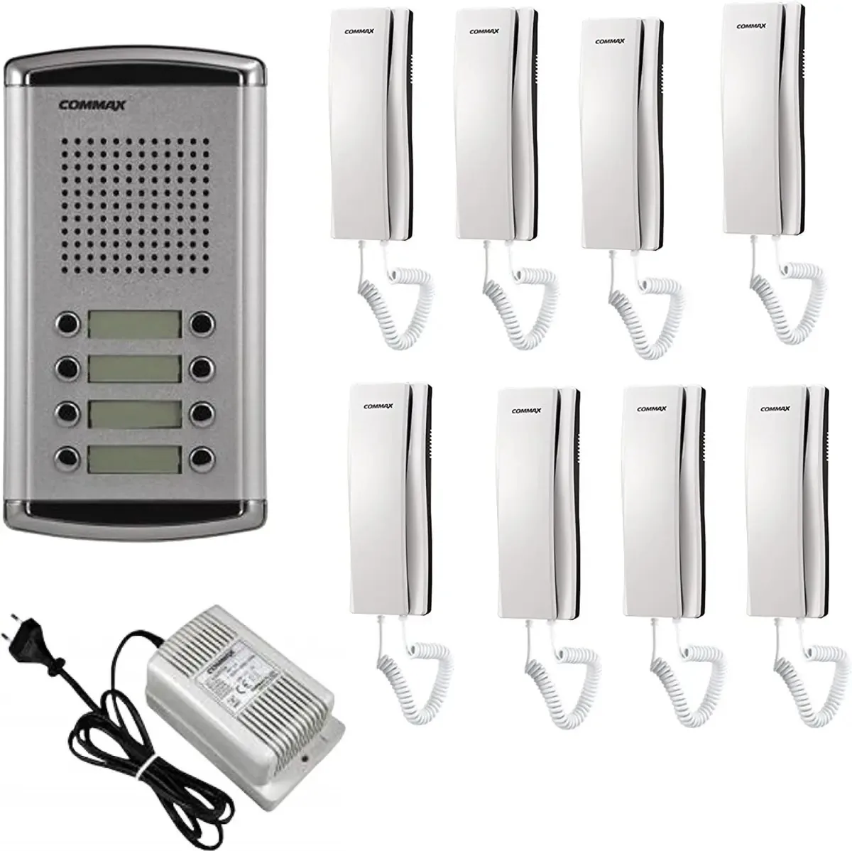 Kit de intercomunicação de áudio Commax Dr8amap + 8 fones de ouvido+fonte prateada