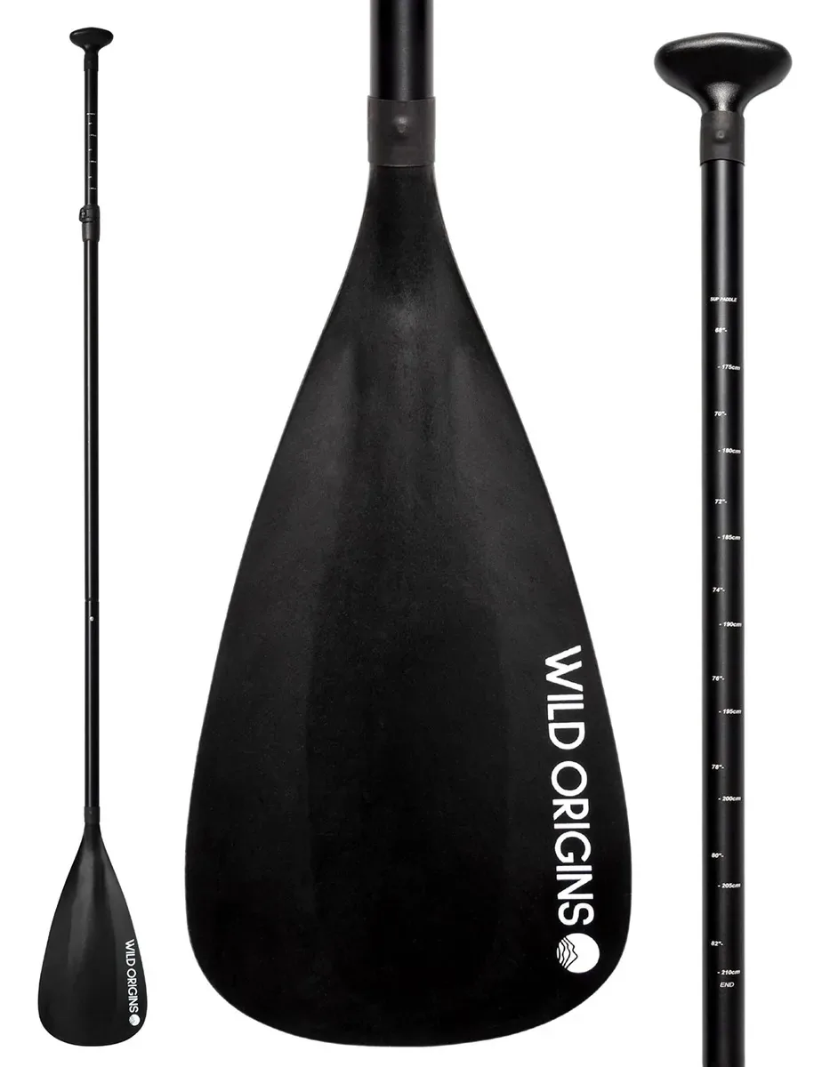 Wild Origins Sup - Pá de Remo Ajustável de 3 Peças para Pranchas de Remo em Pé, Eixo de Alumínio de Alta Qualidade, Resistente e Fácil de Dobrar para Viagens (preto)