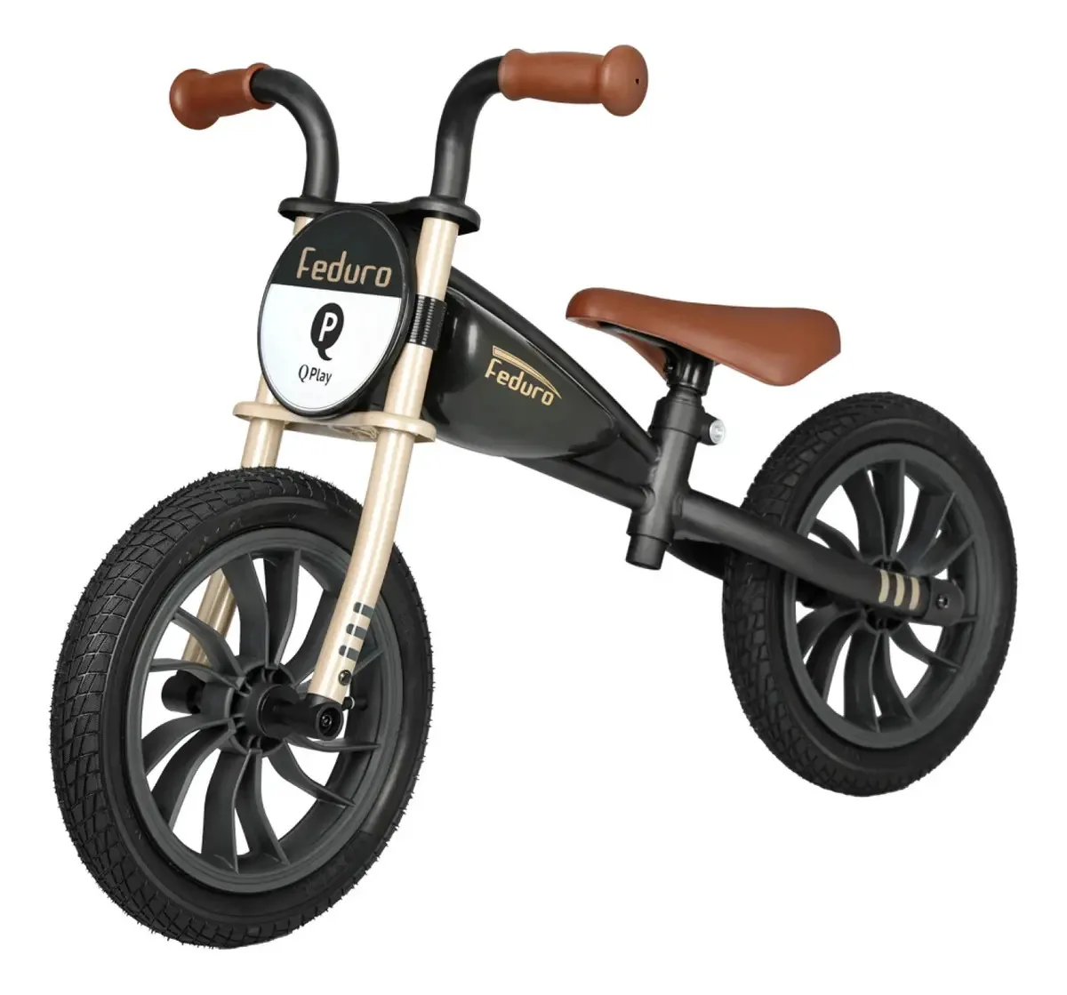 Bicicleta Qplay Feduro Air Black Balance sem pedais, cor dourada
