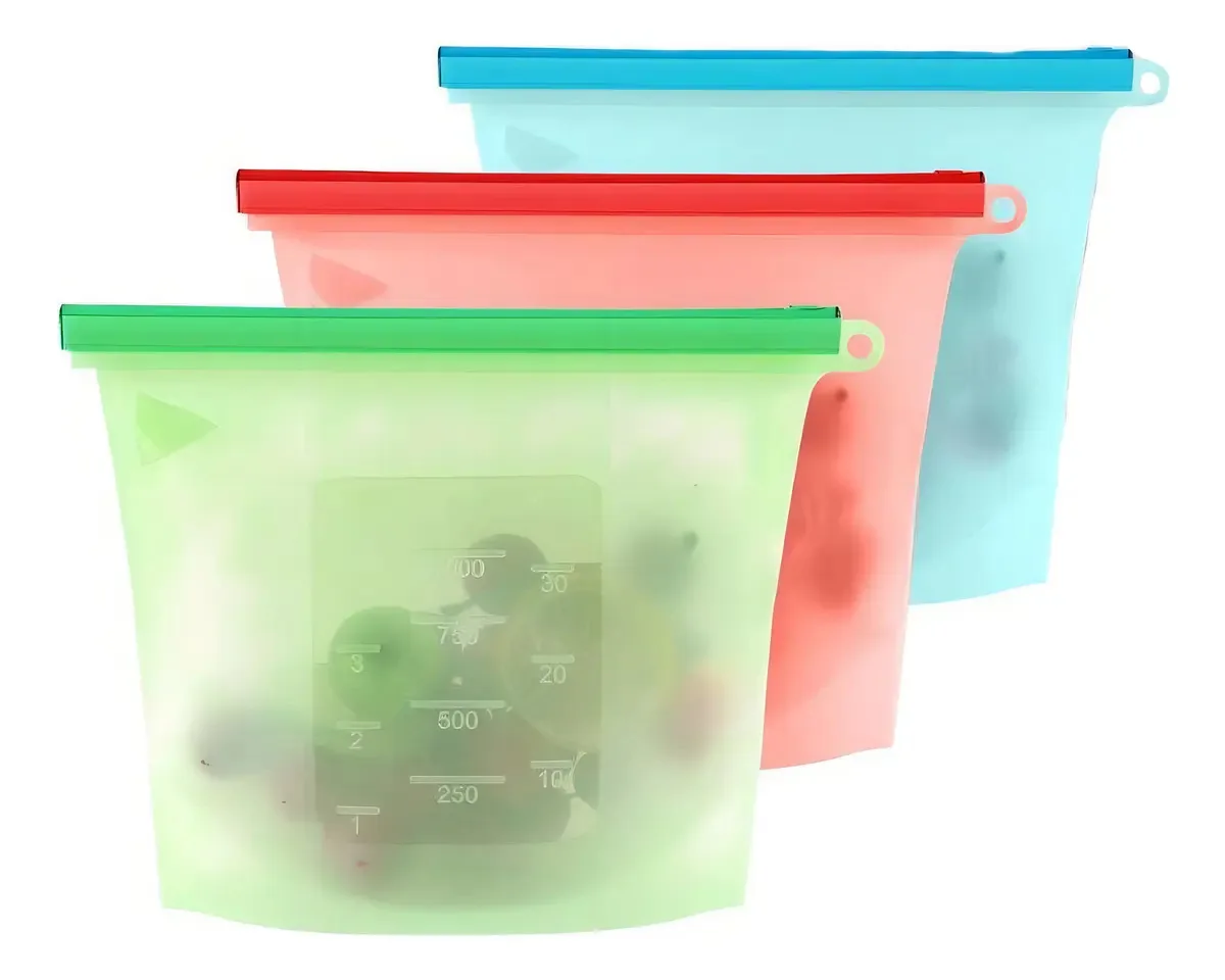 Kit 3 Sacos De Silicone Reutilizável 1000ml