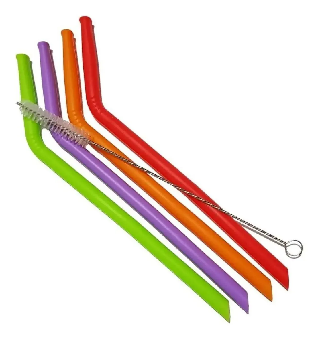 Kit De 4 Canudos Curvos Coloridos De Silicone