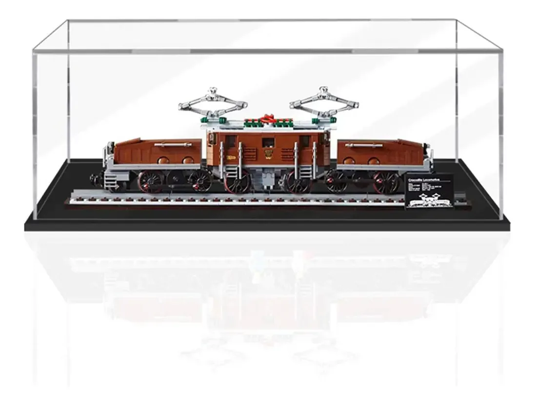 Fabb Vitrine Acrílica para Locomotiva Crocodilo Lego 10277, Vitrine Transparente de 3 mm com Base Preta, Organizador Acrílico de 60 x 16 x 20 cm, À Prova de Poeira Não Inclui Modelo Lego