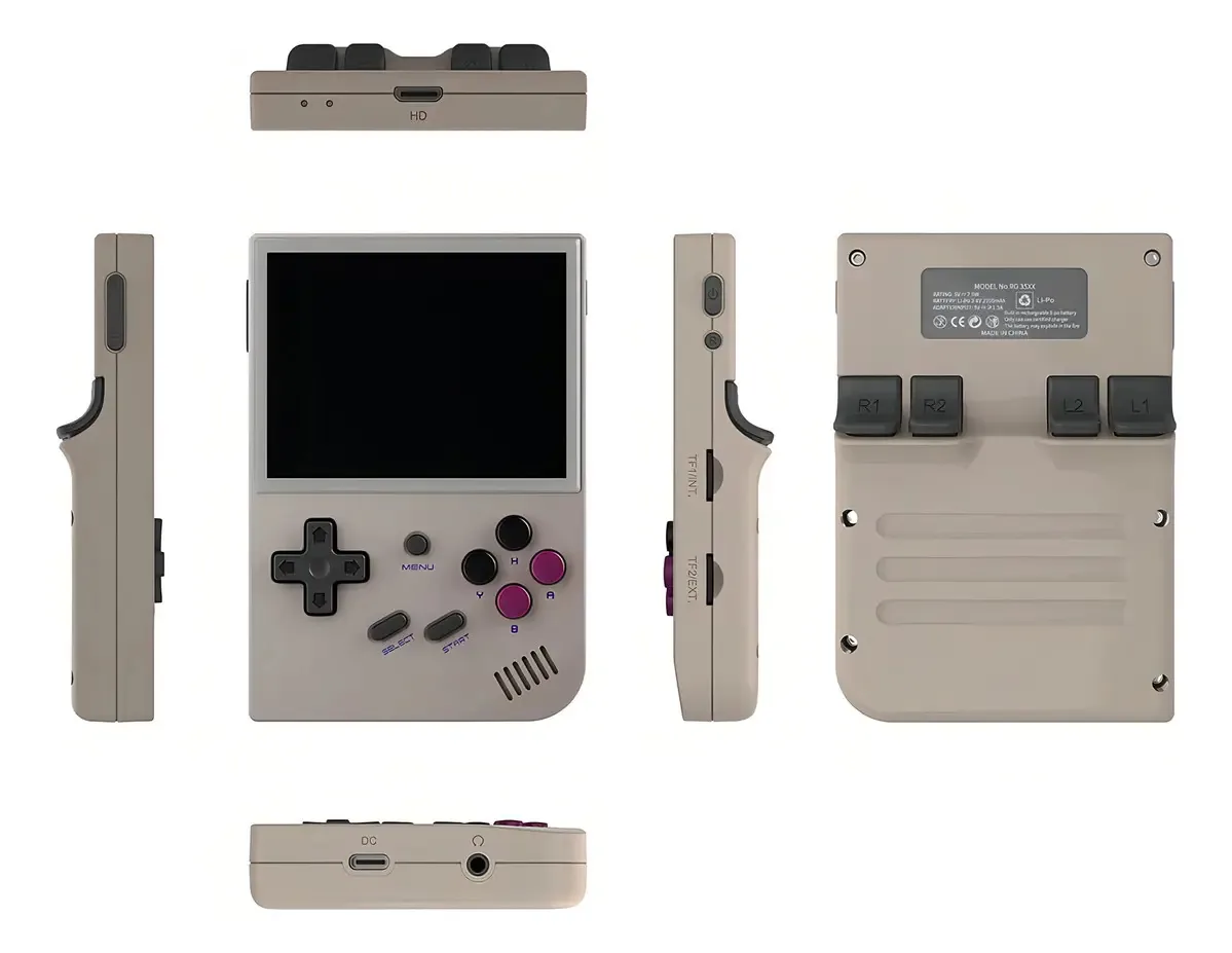 Console portátil Fabb RG35XX, console de jogos de 64 GB com 5.000 jogos, console com sistema Cortex-A9 de 3,5 polegadas, para crianças e adultos (cinza)