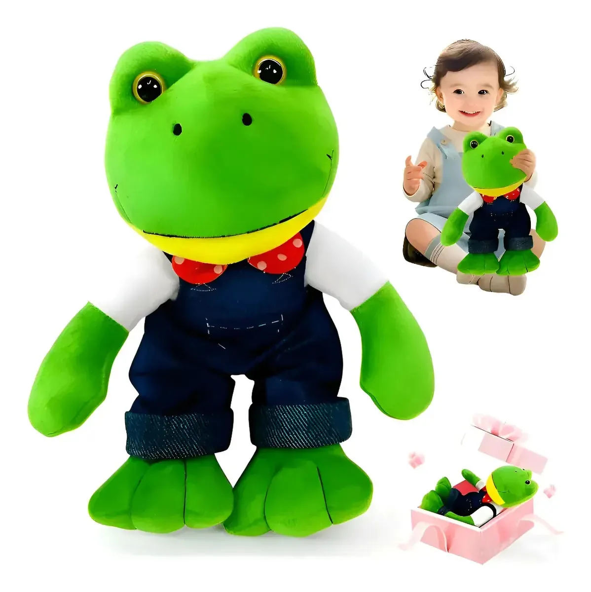 Sapo de pelúcia Tuomo Rene, sapo de 35 cm com macacão, presentes de pelúcia