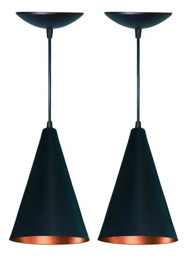 Kit 2 Luminárias Pendentes Alumínio Preto/cobre 15cmx25cm