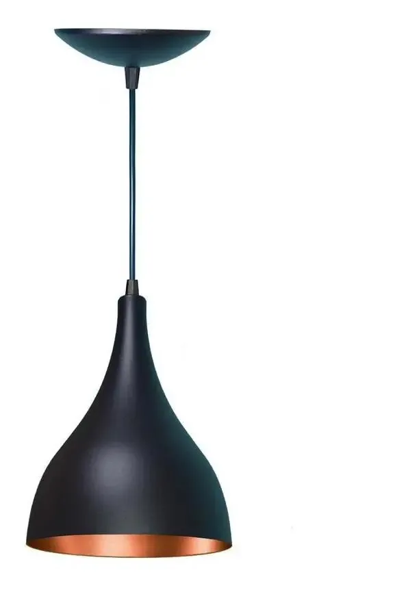 Lustre Pendente Balcão Cozinha Americana Preta Fosca E Cobre
