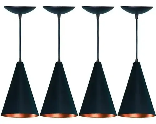 Kit 04 Lustres Balcão Cozinha Americana Preto Fosco E Cobre