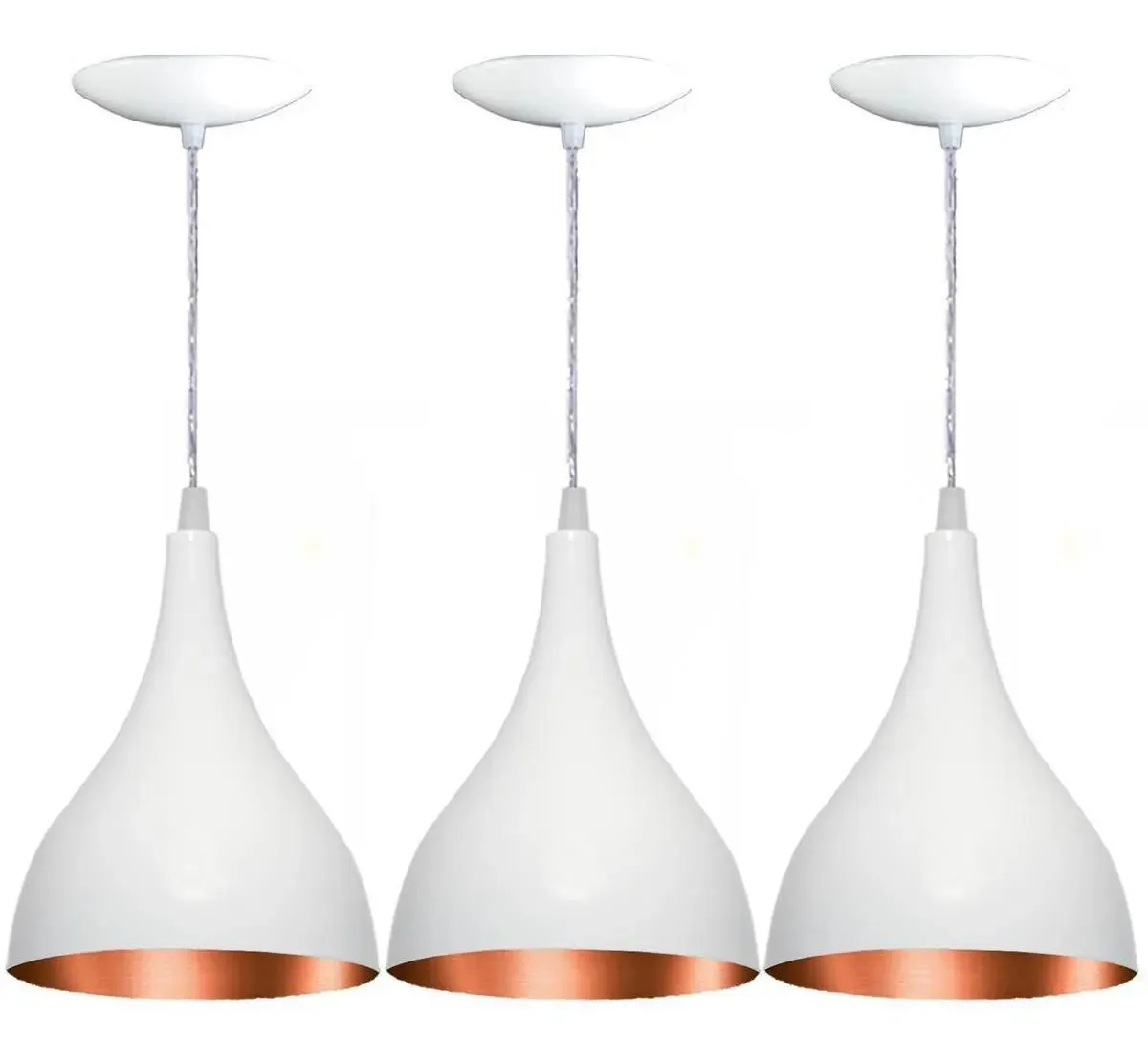 Kit 3 Lustres Pendente Balcão Cozinha Americana Branca Cobre