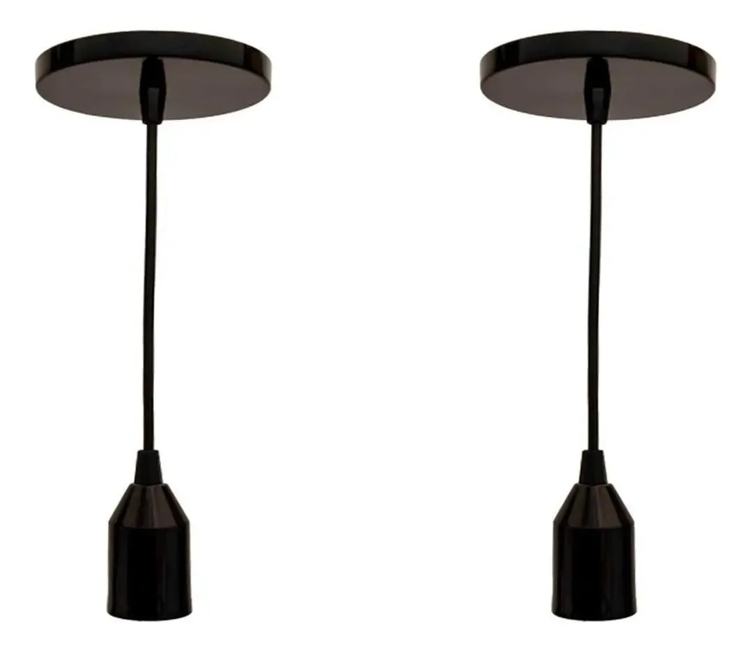 Kit 2 Pendentes Básico Em Alumínio Cor Preto Fosco