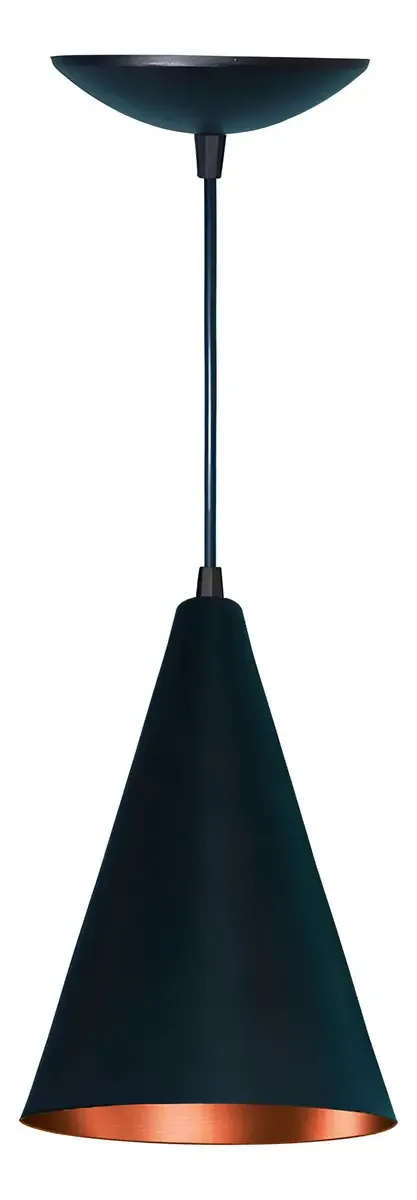 Lustre Pendente Balcão Cozinha Americana Preto Fosco E Cobre