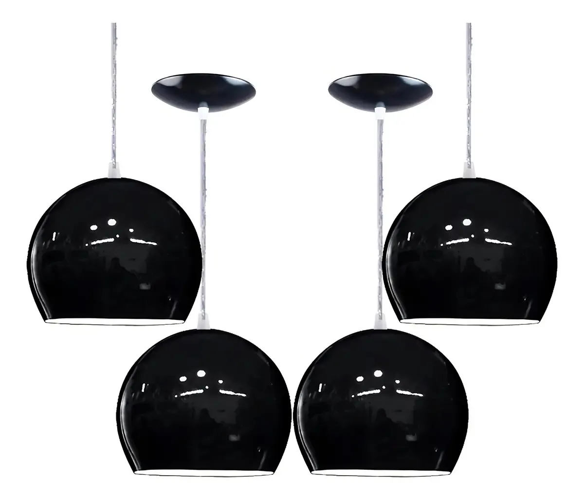 Kit 4 Pendentes Bola Preta Brilhante Em Alumínio