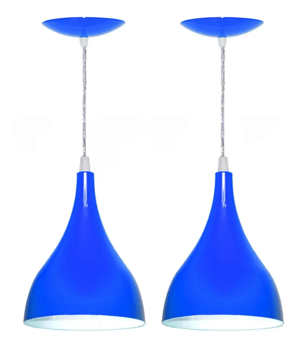 Kit 2 Luminárias Pendente Gota Grande Em Alumínio Azul