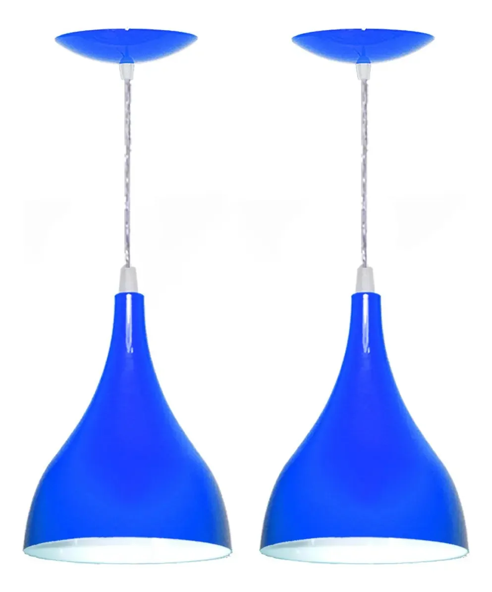Kit 2 Pendentes Gota Grande Em Alumínio Cor Azul