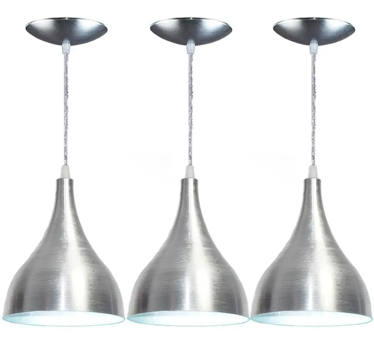 Kit 3 Luminárias Pendente Gota Grande Em Alumínio Escovado