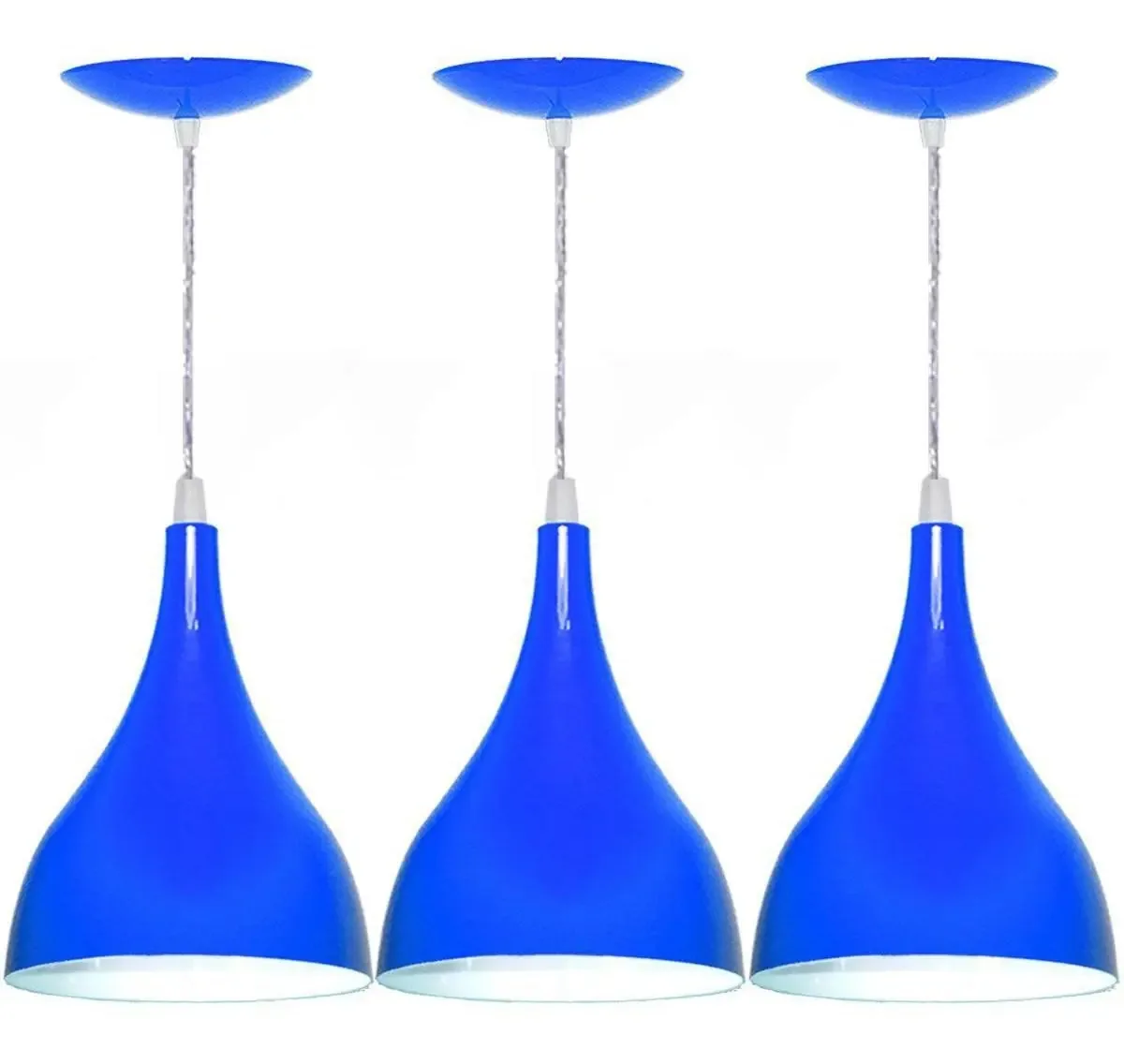 Kit 3 Luminárias Pendente Gota Grande Alumínio Cor Azul
