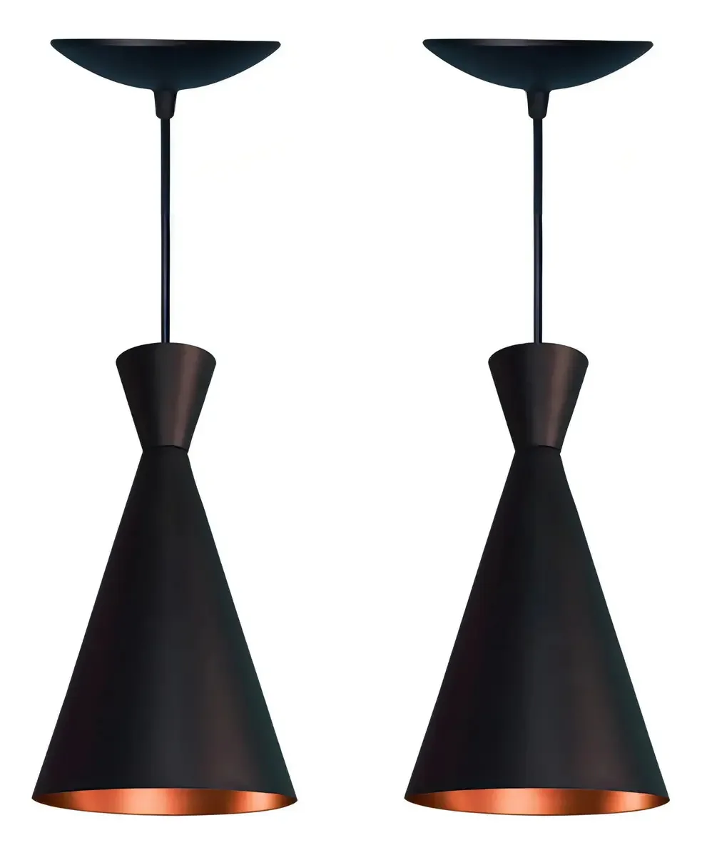 Kit 2 Luminárias Pendente Preto Fosco Cobre