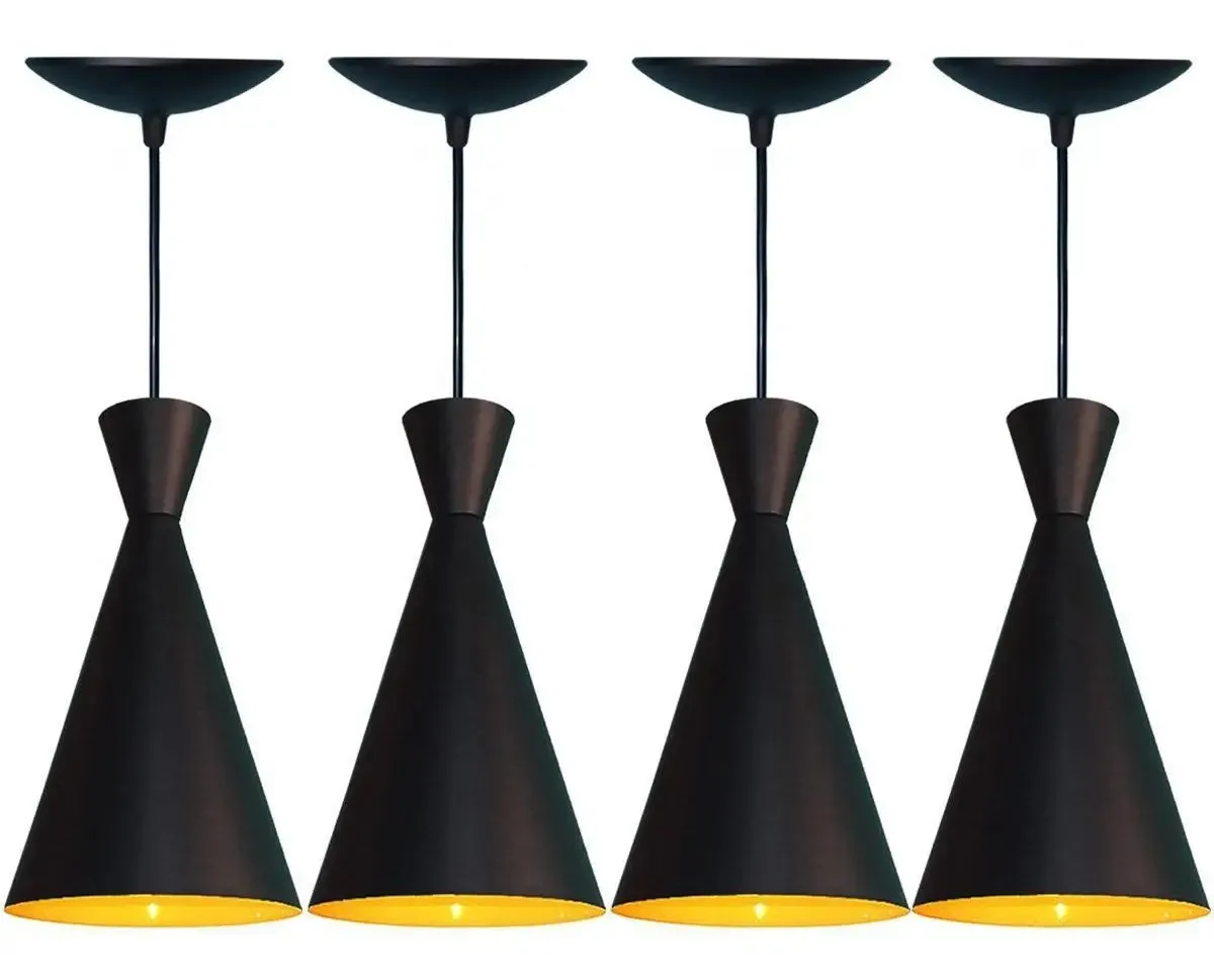 Kit 4 Pendentes Preto Fosco E Amarelo