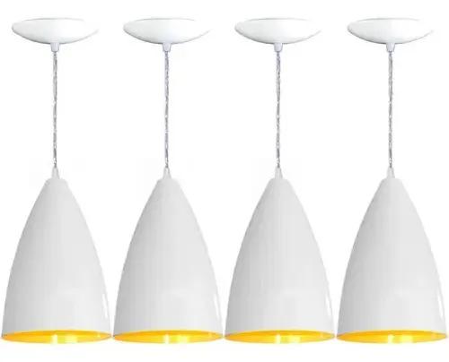 Kit 4 Lustres Pendentes Bala Alumínio Branco E Amarelo