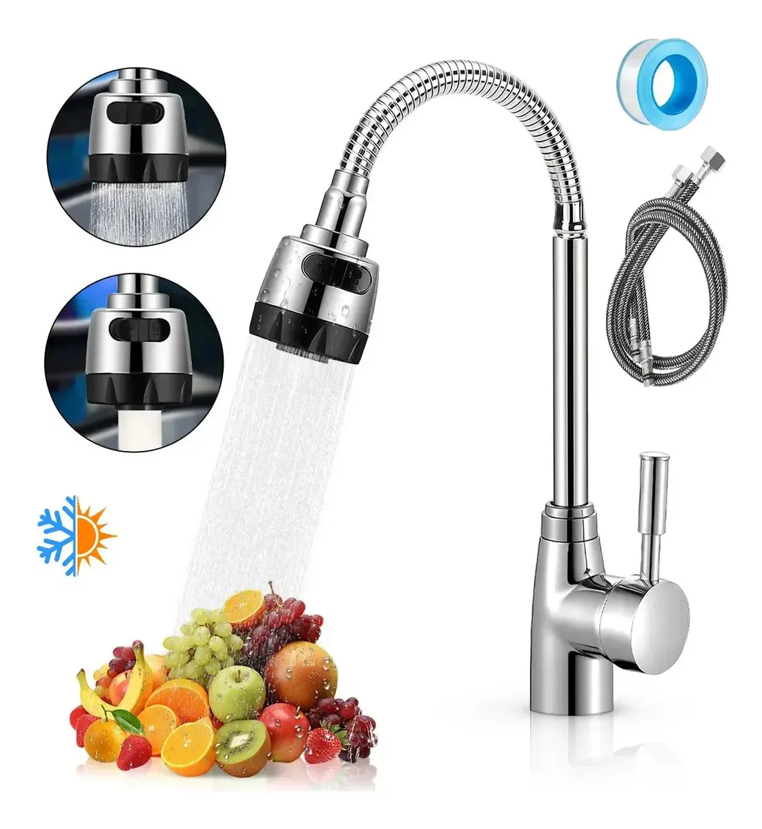 Torneira misturadora para pia chave de água Torneiras de cozinha Torneira de cozinha de alavanca única Torneiras convencionais para pia flexível A torneira de cozinha pode remover Silver-DD