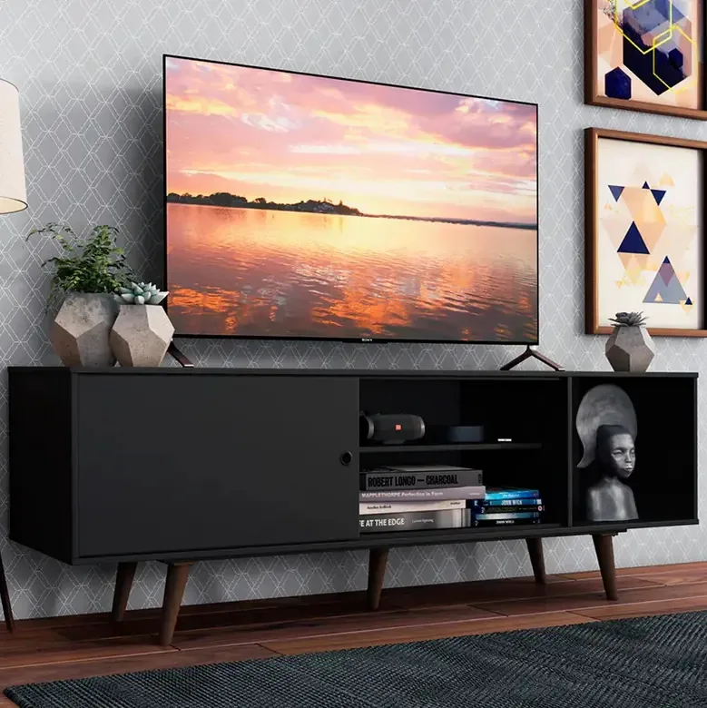 Móveis de estar modulares para mesa de TV Rack - Móveis Web em preto/marrom