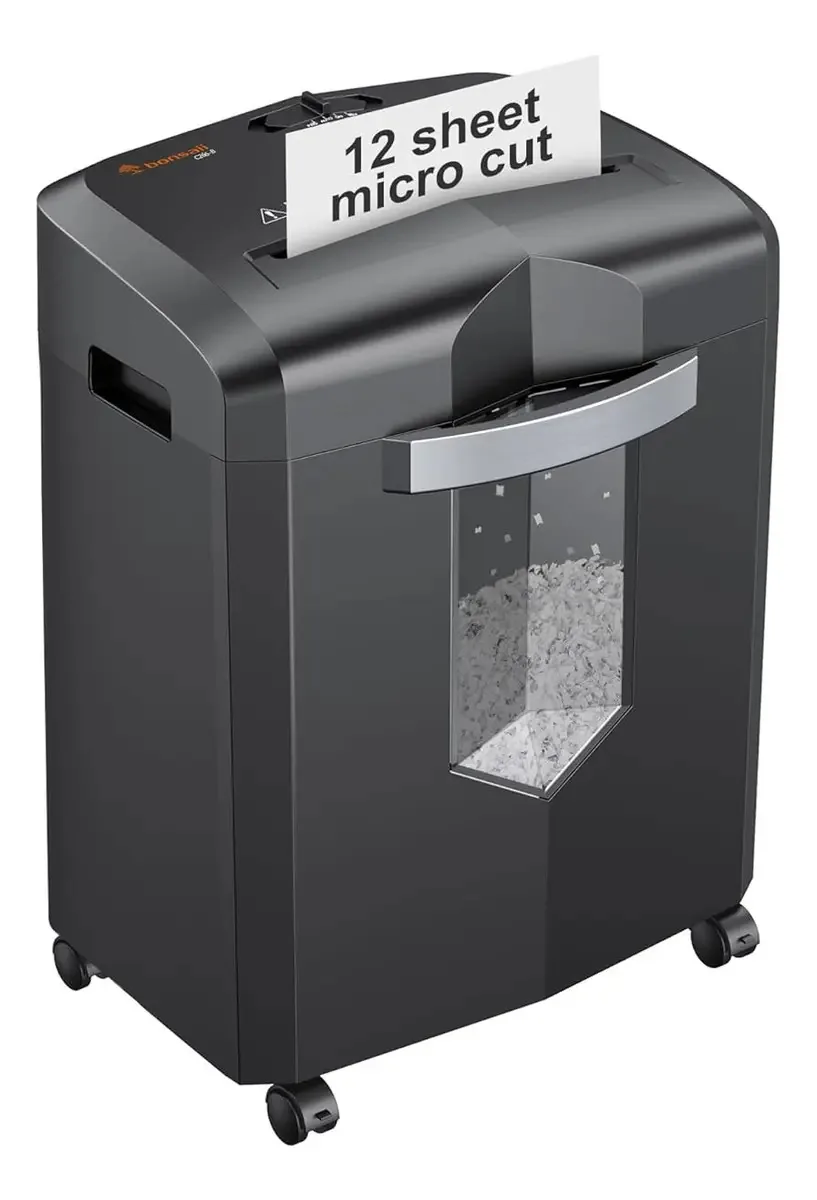 Triturador de microcorte para escritório, 12 folhas, 60 min