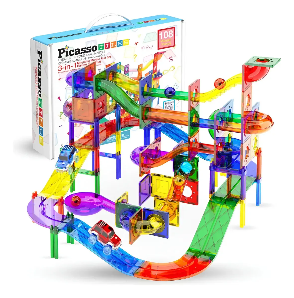 Picassotiles 108 unidades: brinquedo educativo 3 em 1