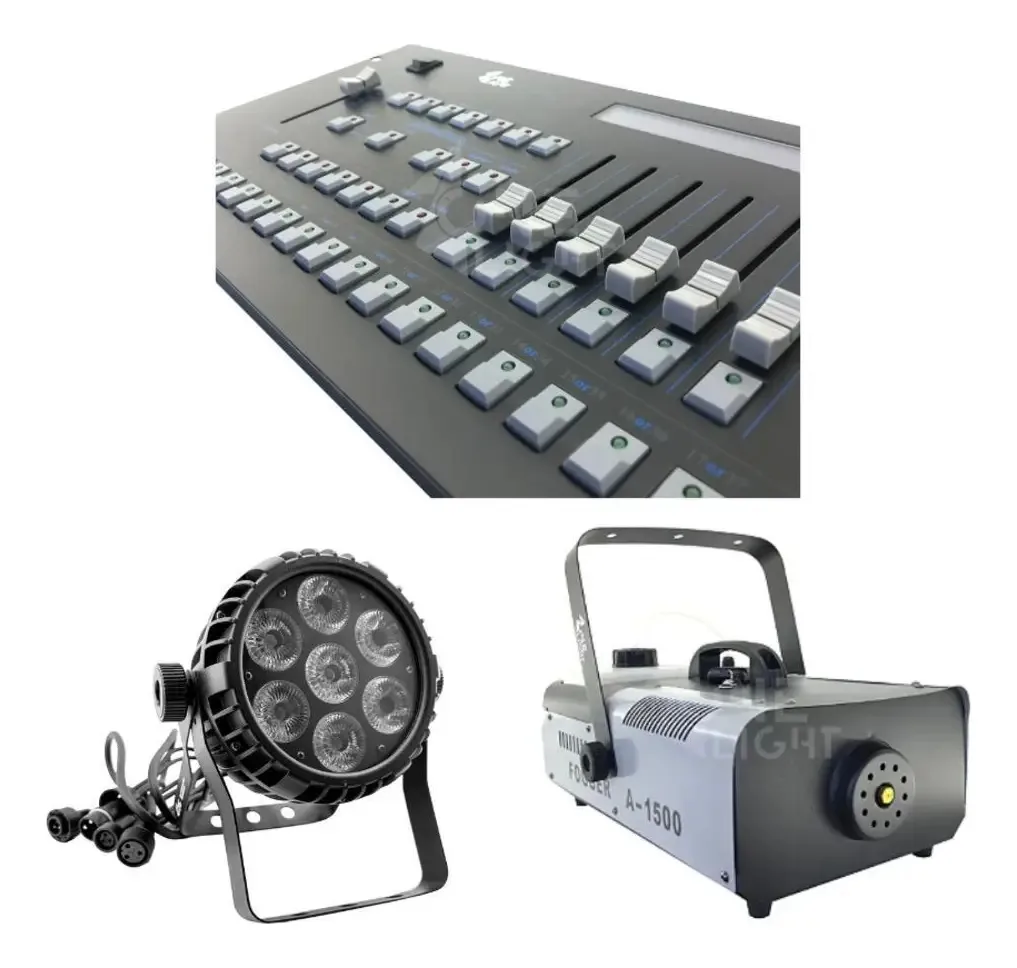 Kit 04 Par Led + Mesa Controladora Pilot + Maquina De Fumaça