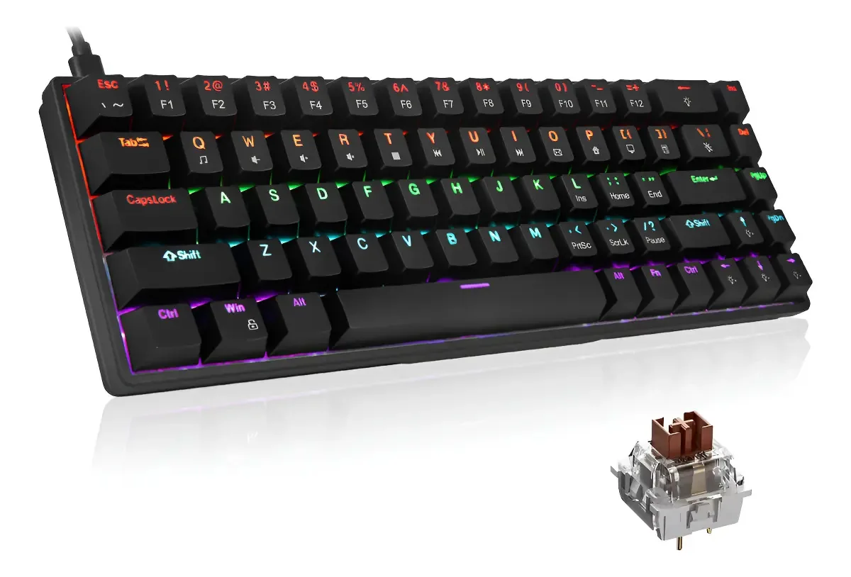 Teclado mecânico 68 Teclado profissional para jogos: teclado branco-marrom, interruptor de idioma: inglês, EUA