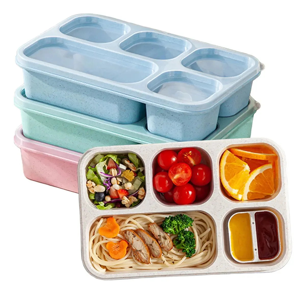 Pacote de 4 lancheiras Bento, recipientes de preparação azuis