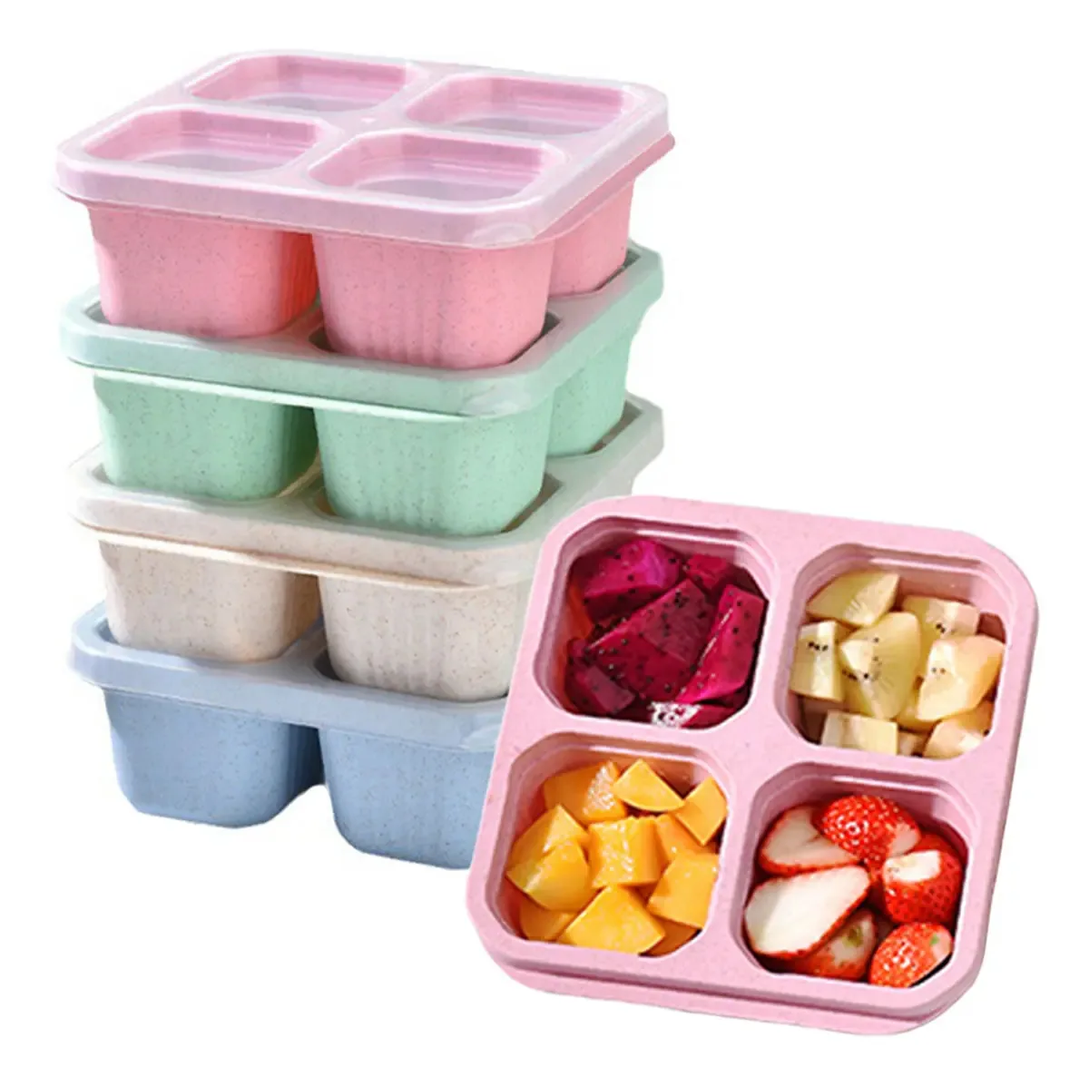 Pacote de 4 lancheiras Bento, recipientes de preparação rosa