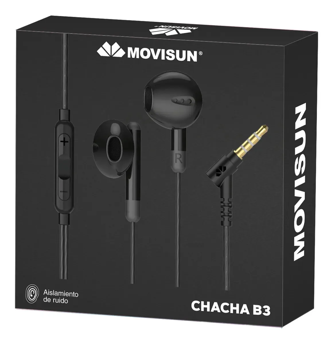 Fones de ouvido viva-voz Movisun Chacha B3 com microfone Ng preto