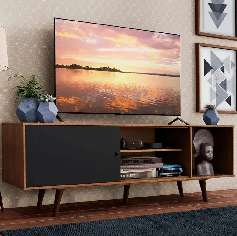 Móveis modulares de TV para mesa de estar em rack - Móveis rústicos/pretos