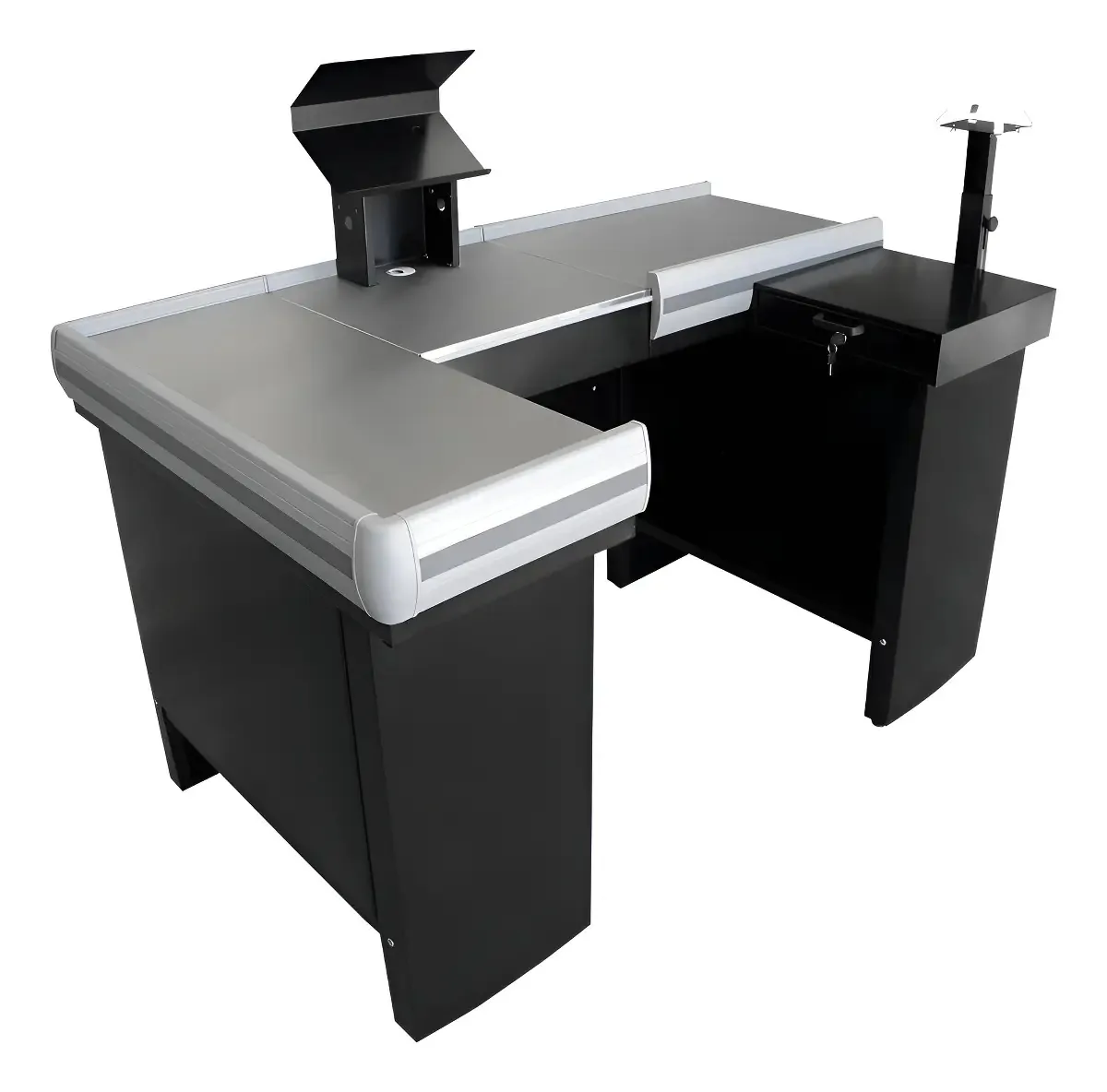 Checkout De 1,50m Mesa Reta Com Furação Para Balança Innal Cor Preto Perfil Cinza